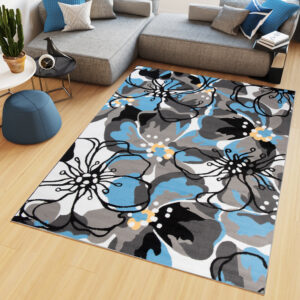 Alfombra Maya Gris Azul Flores