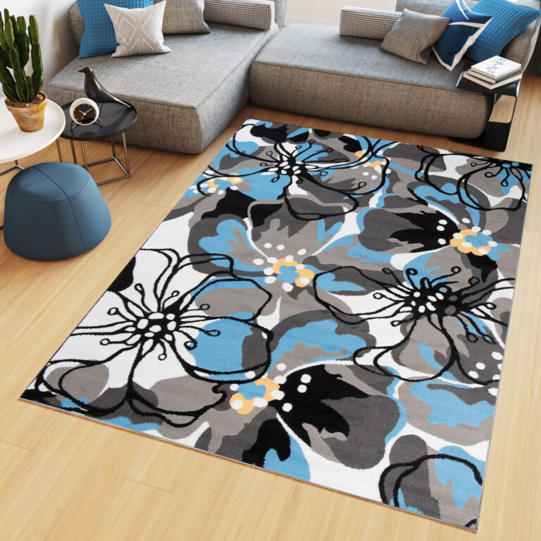 Alfombra Maya Gris Azul Flores
