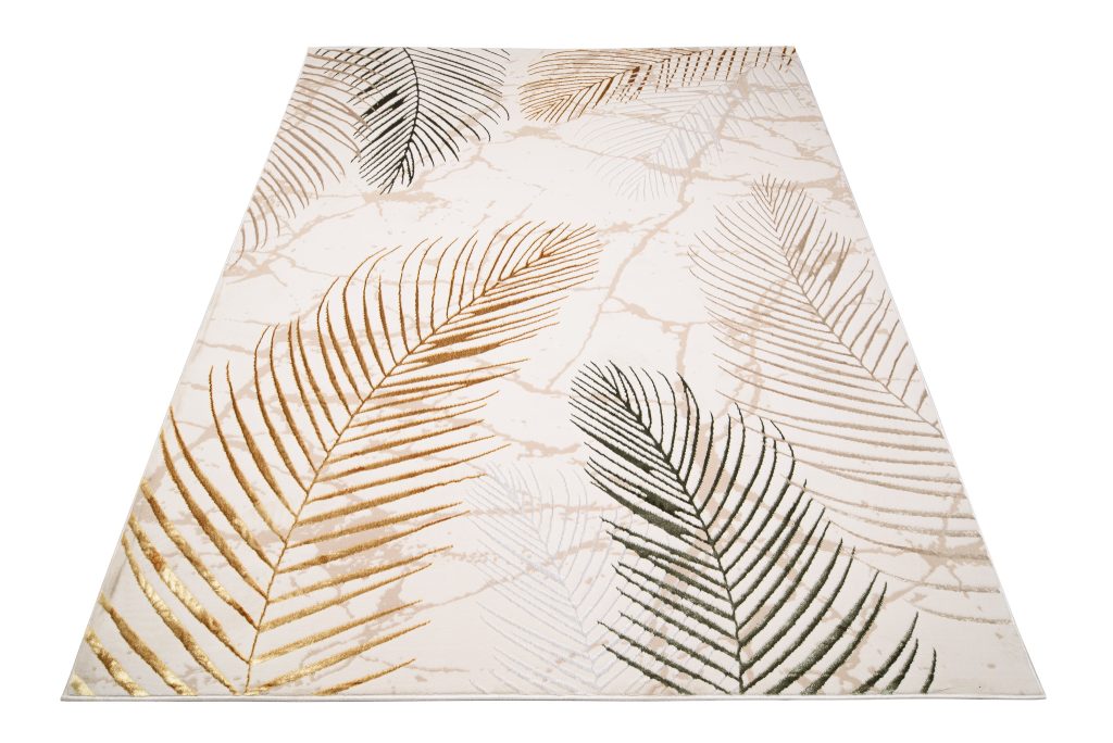Alfombra Golden Crema Dorado Verde Hojas