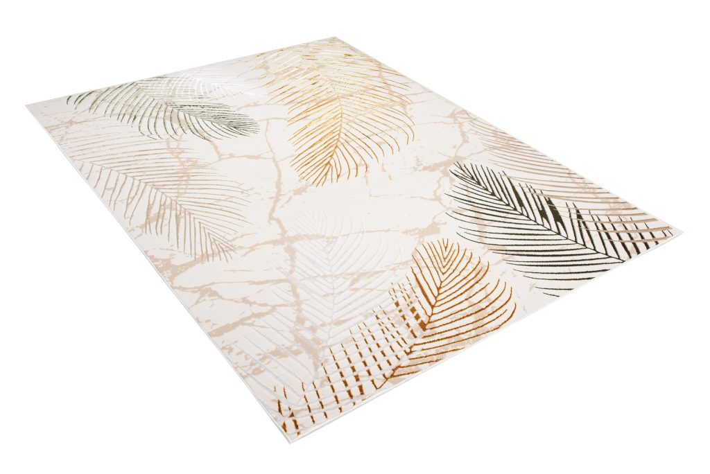 Alfombra Golden Crema Dorado Verde Hojas