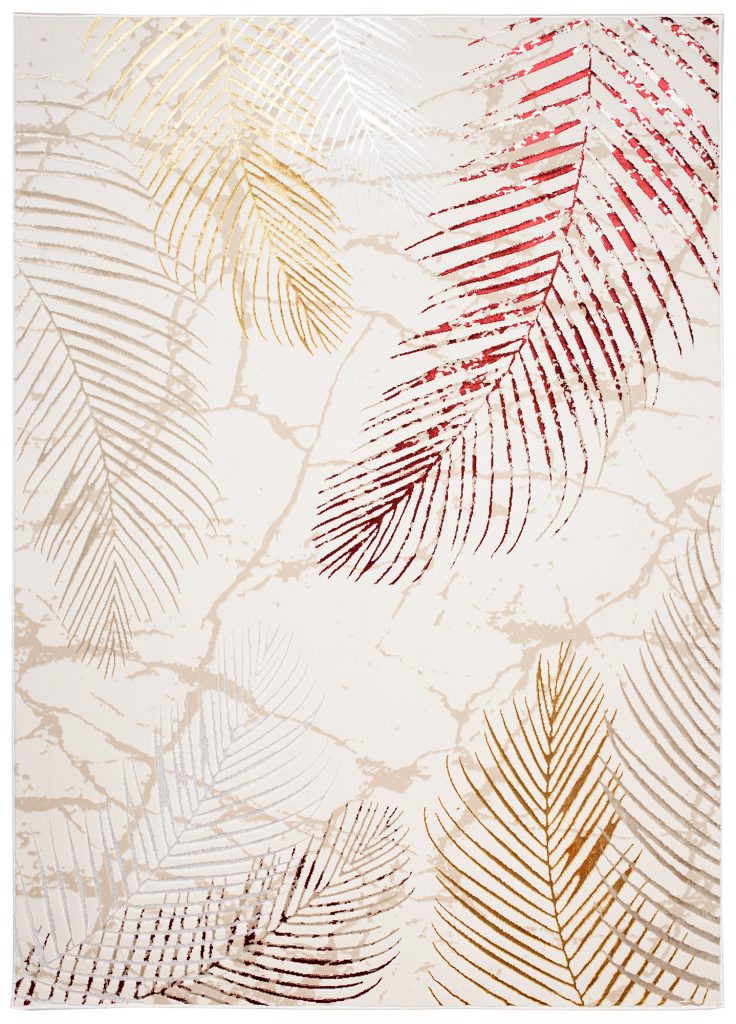 Alfombra Golden Crema Dorado Rojo Hojas
