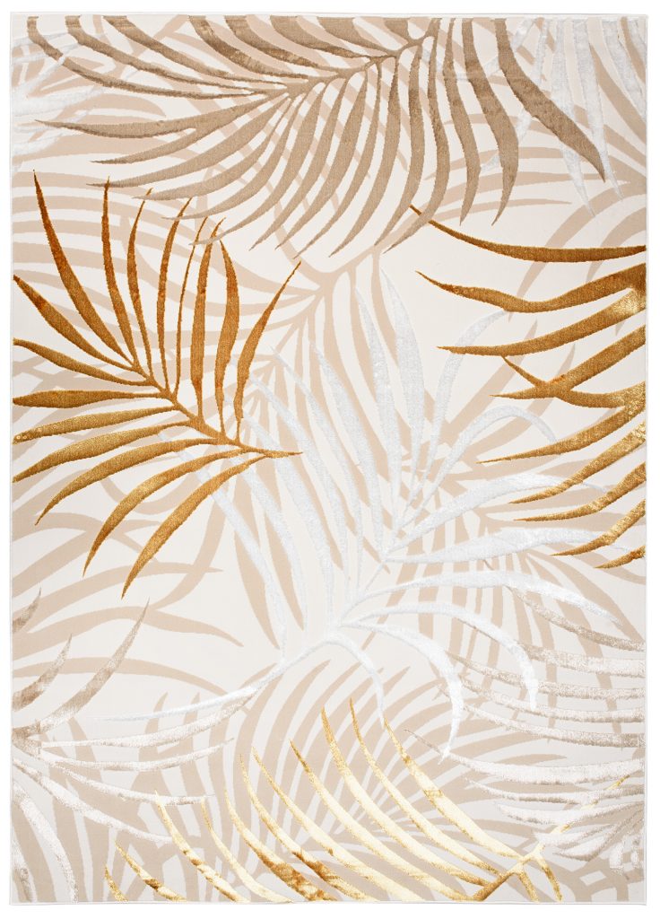 Alfombra Golden Crema Dorado Beige Hojas