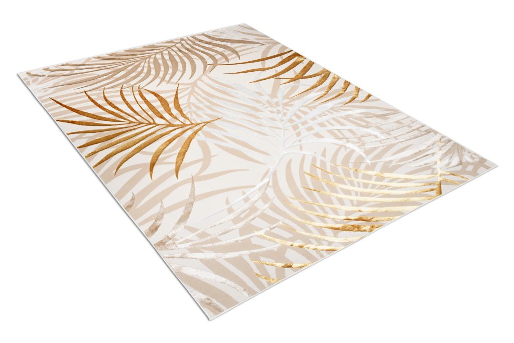 Alfombra Golden Crema Dorado Beige Hojas