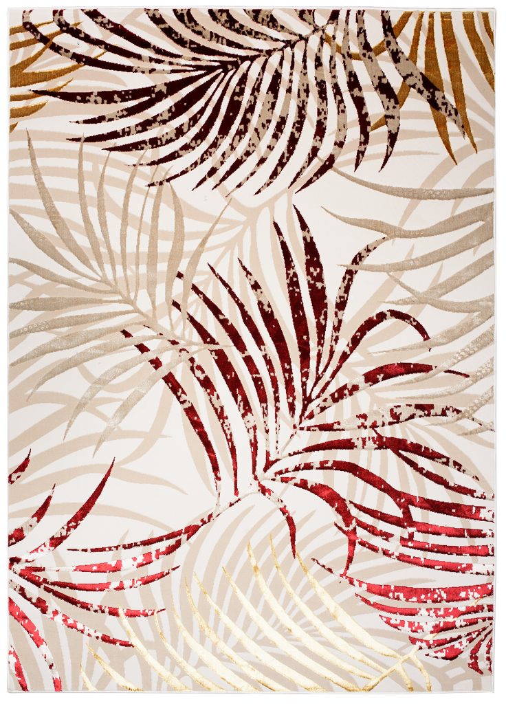 Alfombra Golden Crema Beige Rojo Hojas