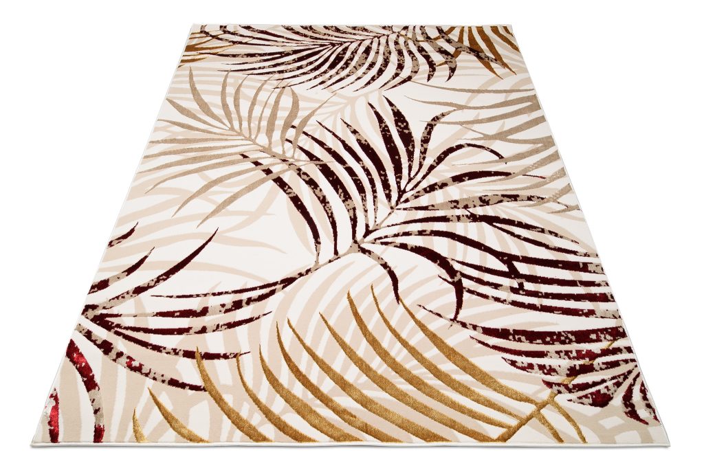 Alfombra Golden Crema Beige Rojo Hojas