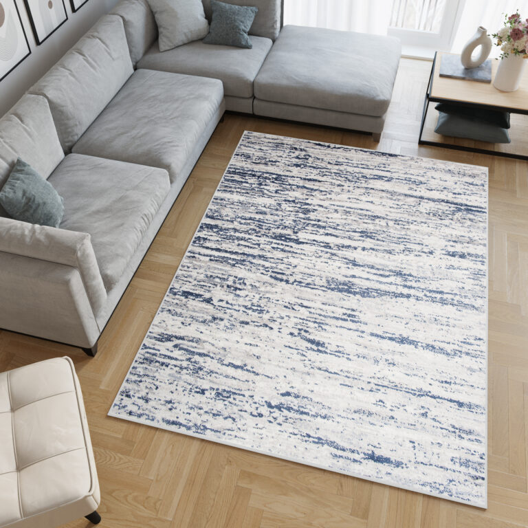 Alfombra Sky Azul Crema Moderno Líneas