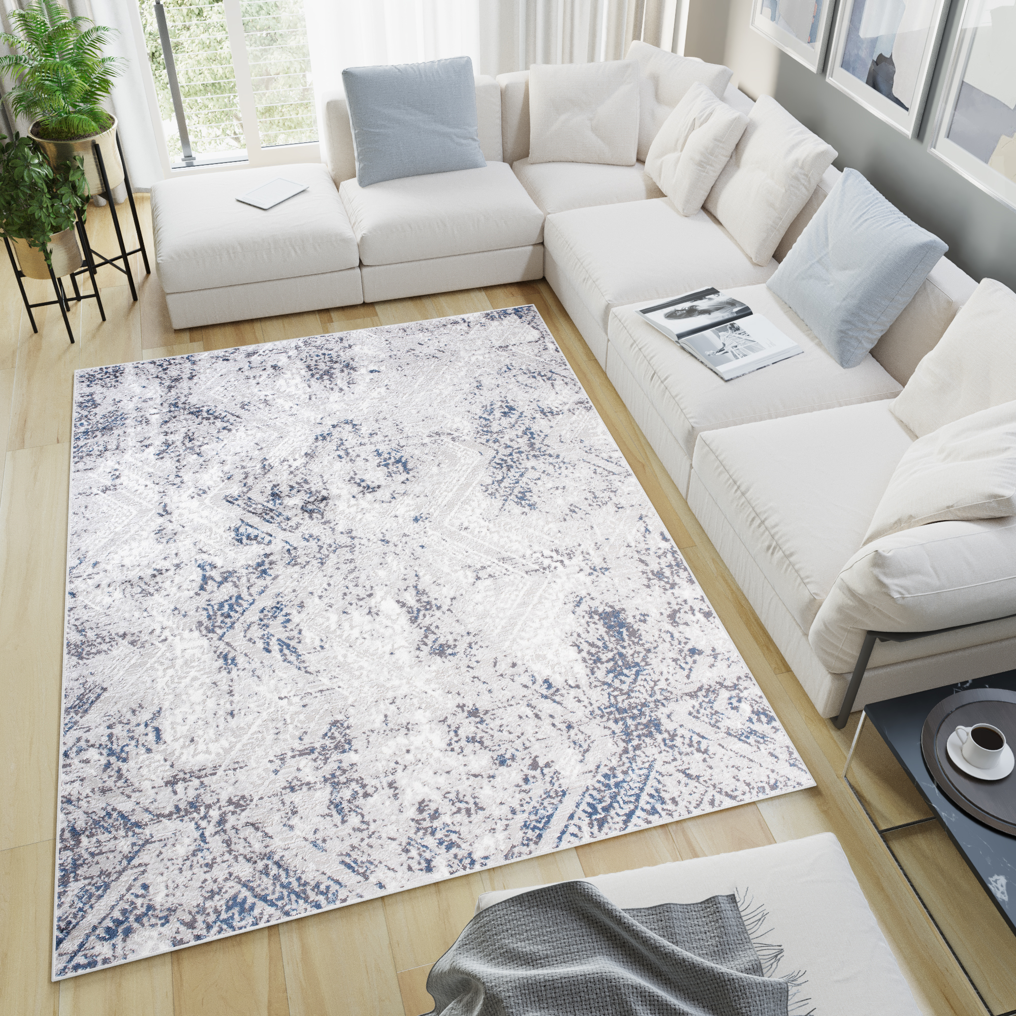 Alfombra Sky Azul Crema Vintage Diamantes