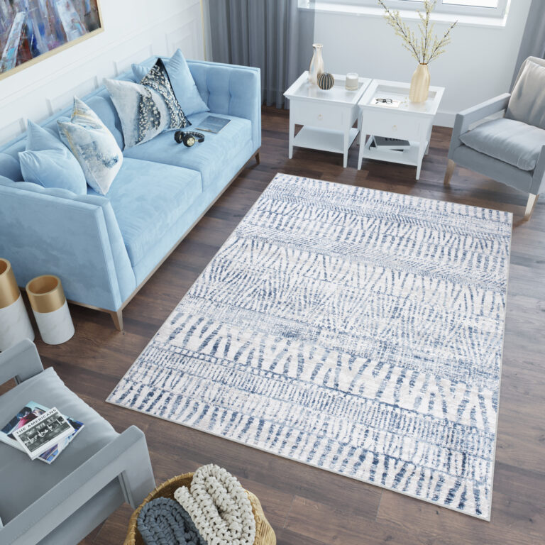 Alfombra Sky Azul Crema Étnico Rayas