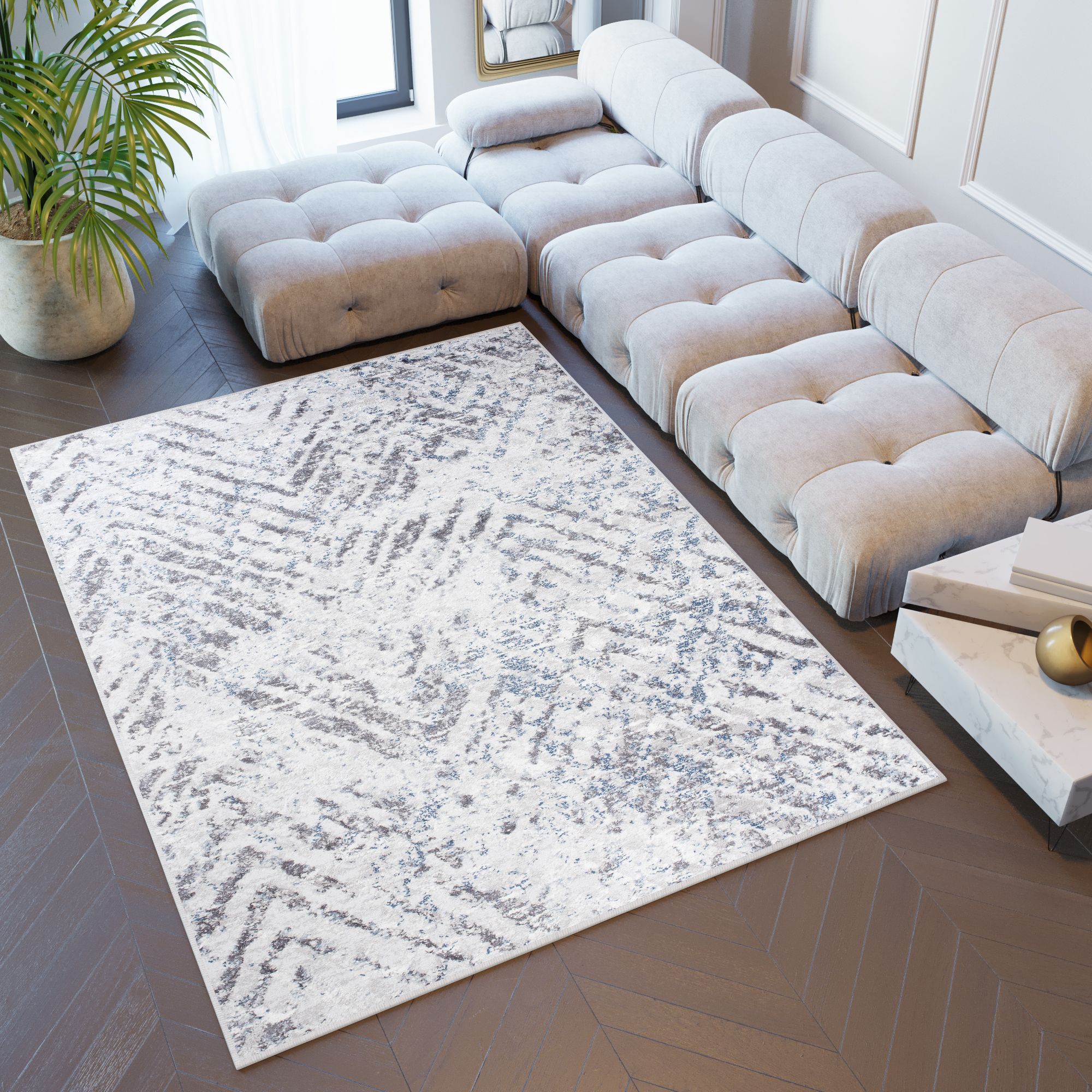 Alfombra Sky Gris Azul Moderna ZigZag