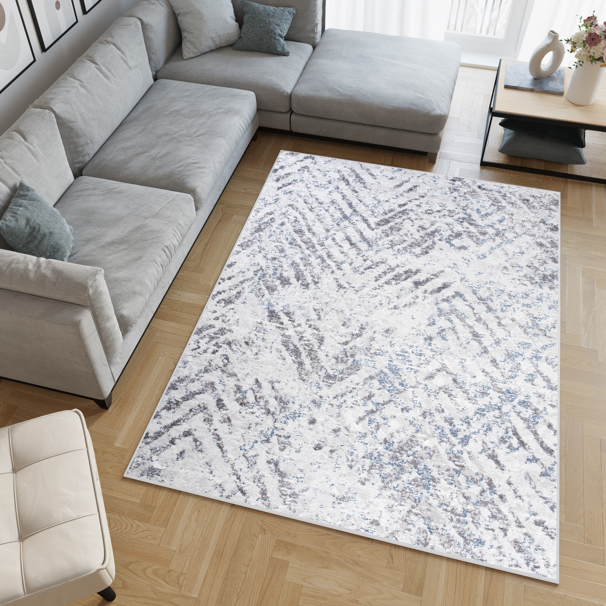 Alfombra Sky Gris Azul Moderna ZigZag