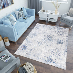 Alfombra Sky Azul Gris Borde Ornamental