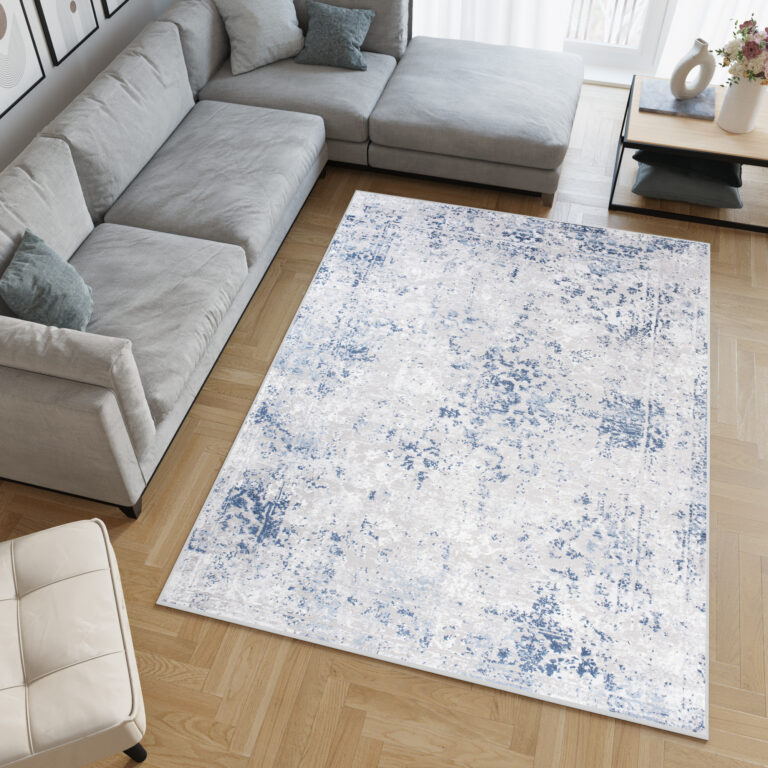 Alfombra Sky Azul Gris Borde Ornamental