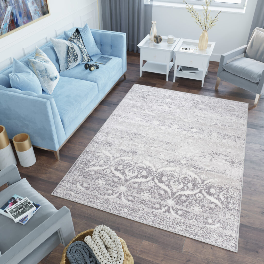 Alfombra Sky Gris Vintage Floral Moteado