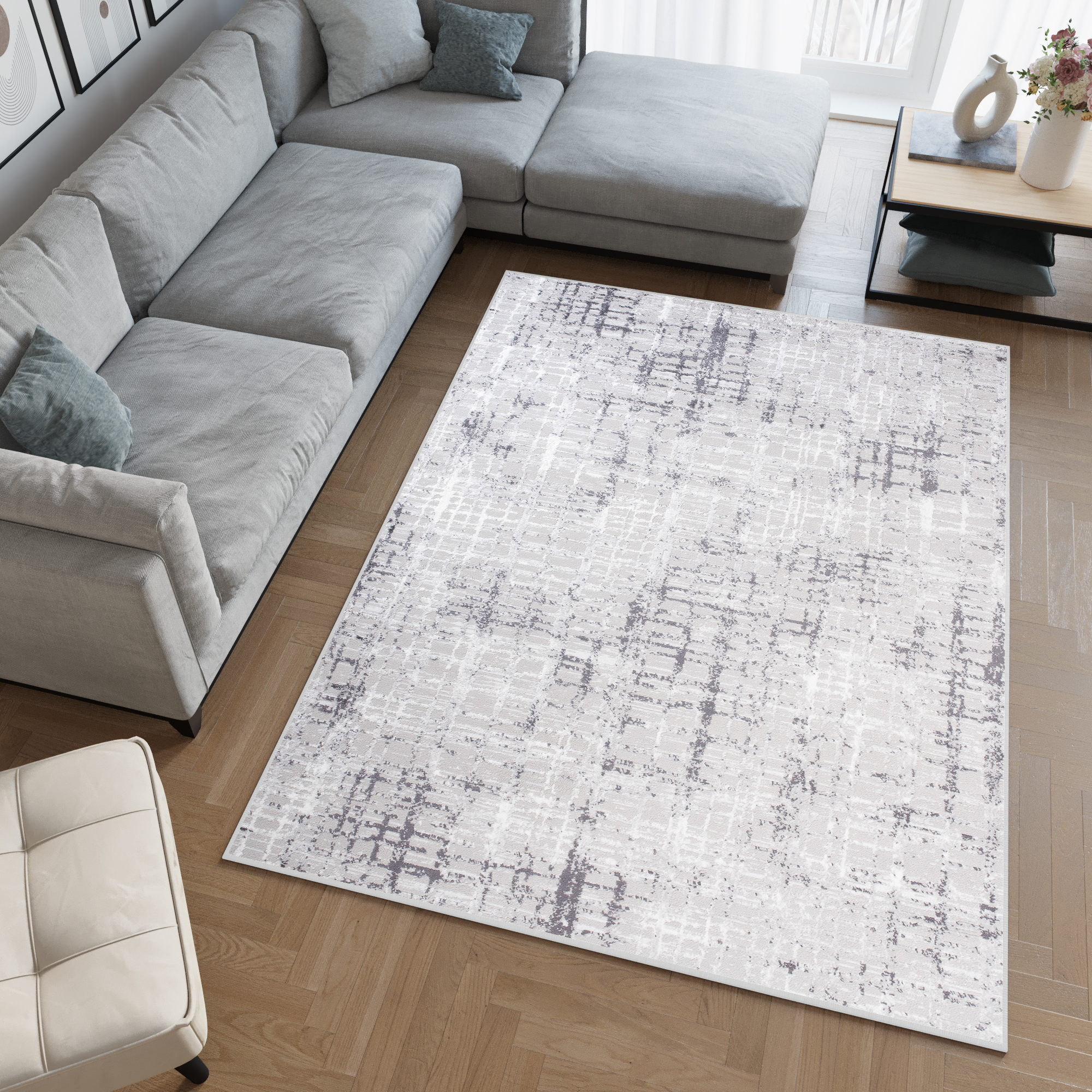 Alfombra Sky Gris Moderno Enrejado