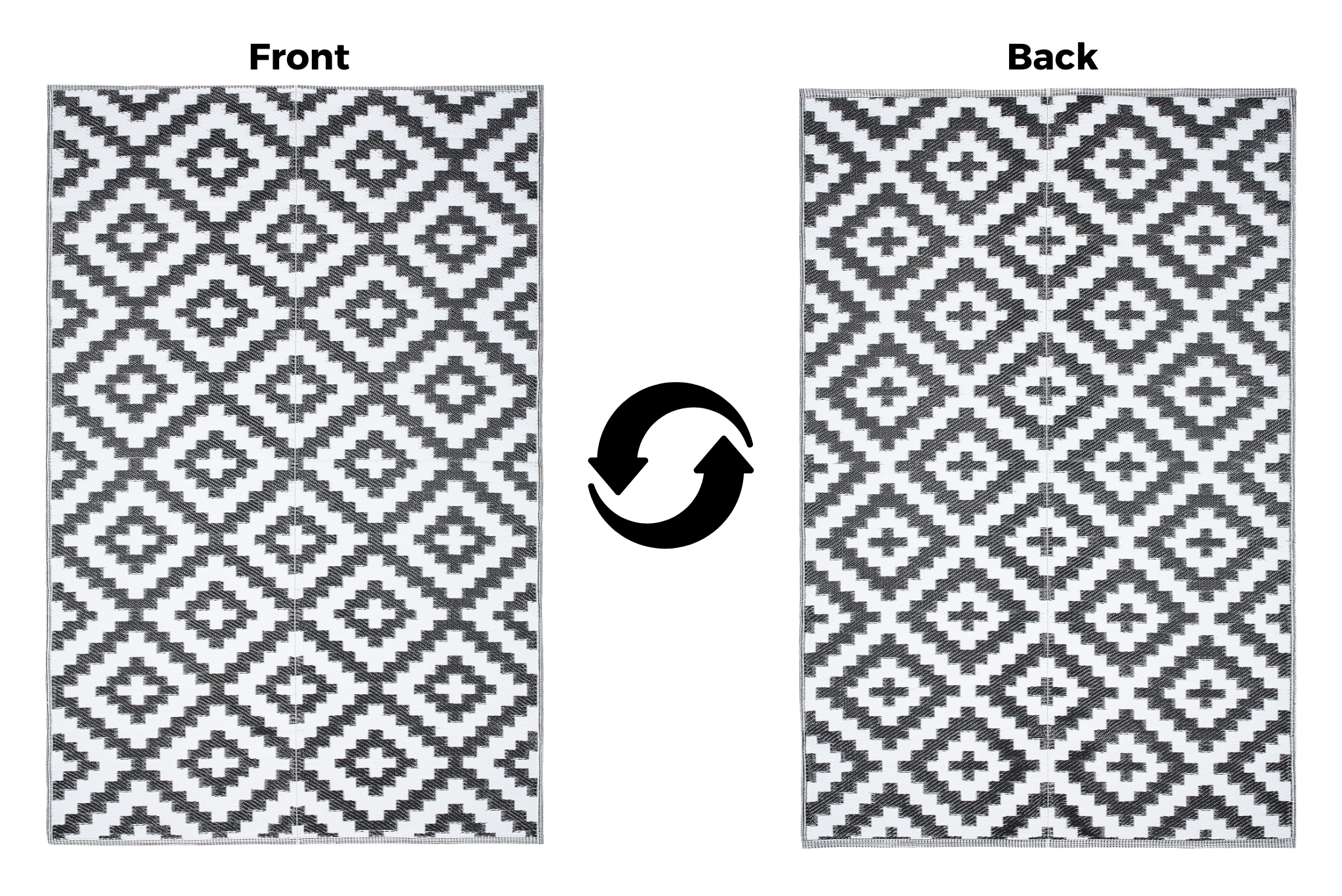 Alfombra Ibiza Exterior Reversible Impermeable Negro Blanco