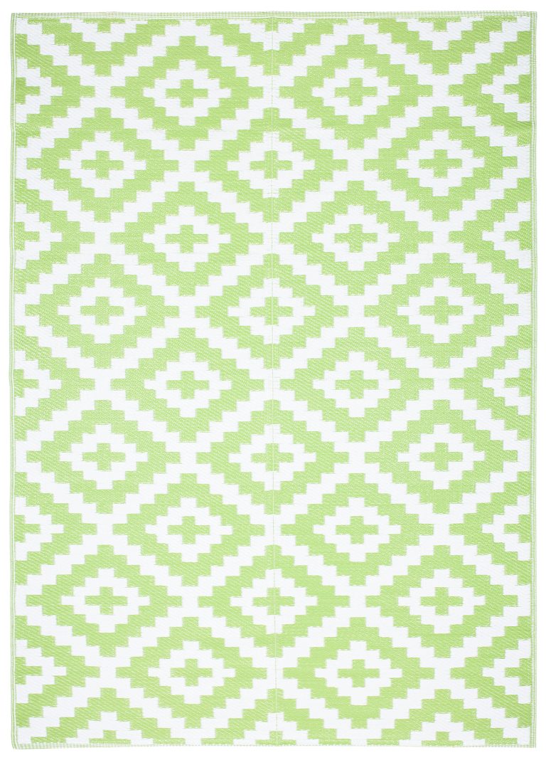 Alfombra Ibiza Exterior Reversible Impermeable Verde Blanco