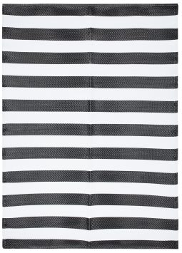 Alfombra Ibiza Exterior Reversible Impermeable Negro Blanco Rayas