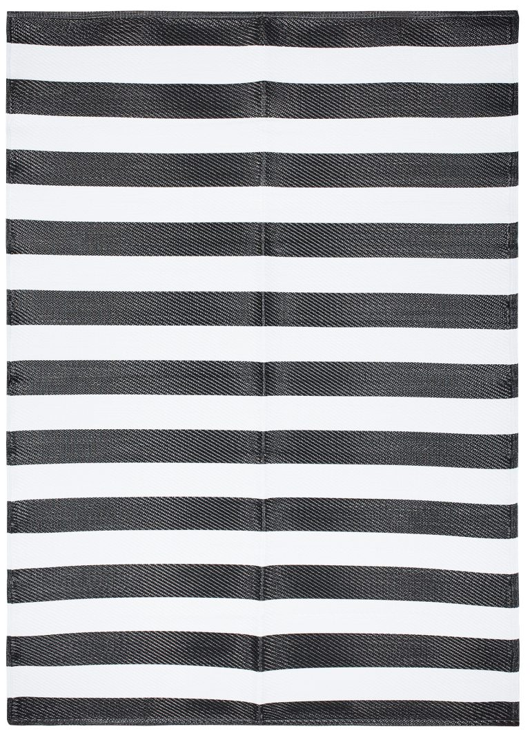 Alfombra Ibiza Exterior Reversible Impermeable Negro Blanco Rayas