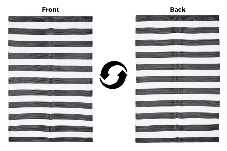 Alfombra Ibiza Exterior Reversible Impermeable Negro Blanco Rayas