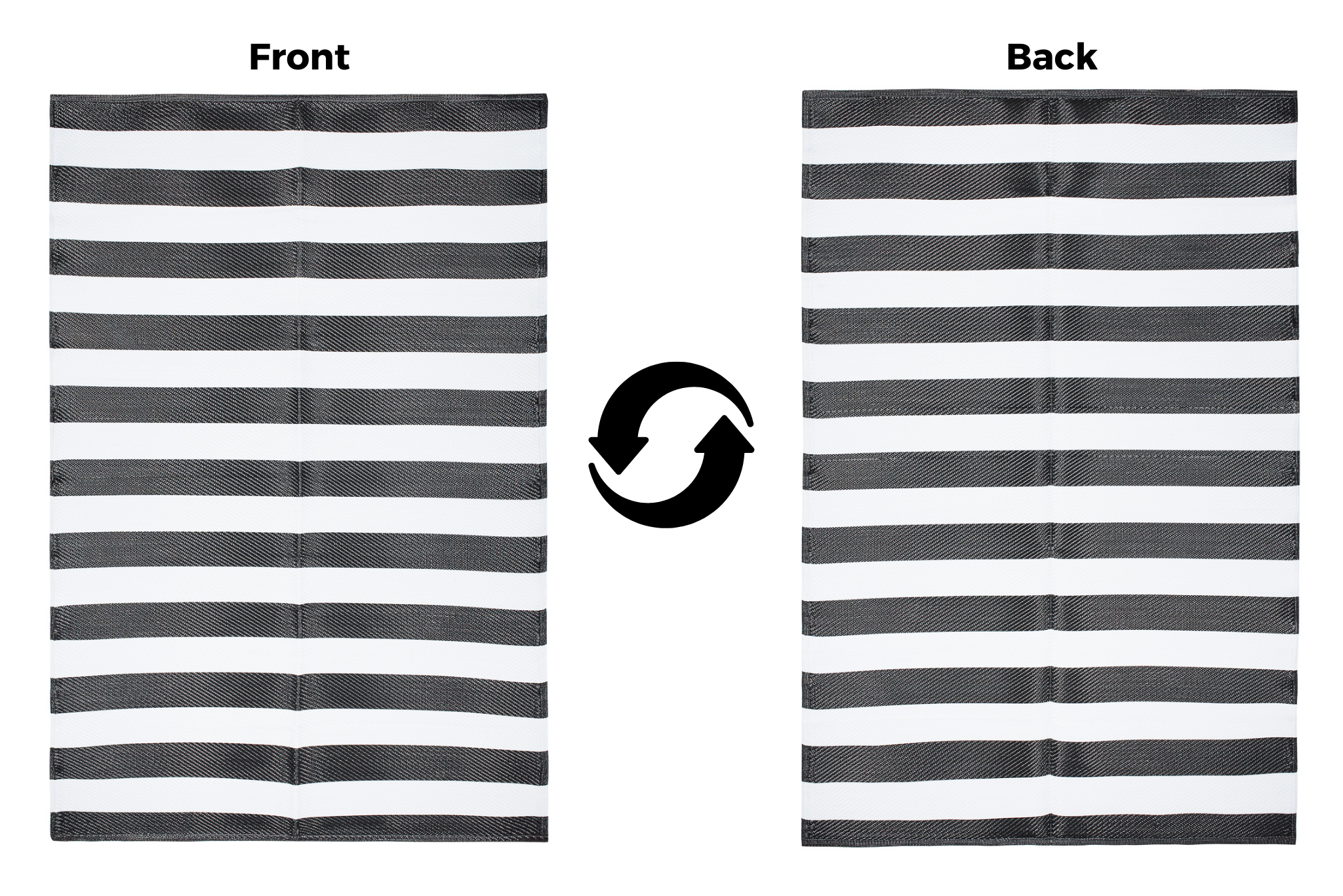 Alfombra Ibiza Exterior Reversible Impermeable Negro Blanco Rayas