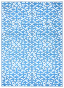 Alfombra Ibiza Plástico Reversible Impermeable Azul Marino Blanco Círculos