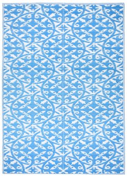 Alfombra Ibiza Plástico Reversible Impermeable Azul Marino Blanco Círculos