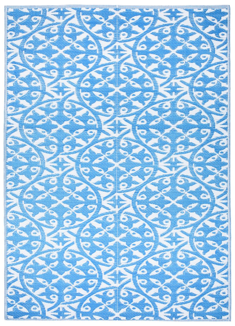 Alfombra Ibiza Plástico Reversible Impermeable Azul Marino Blanco Círculos