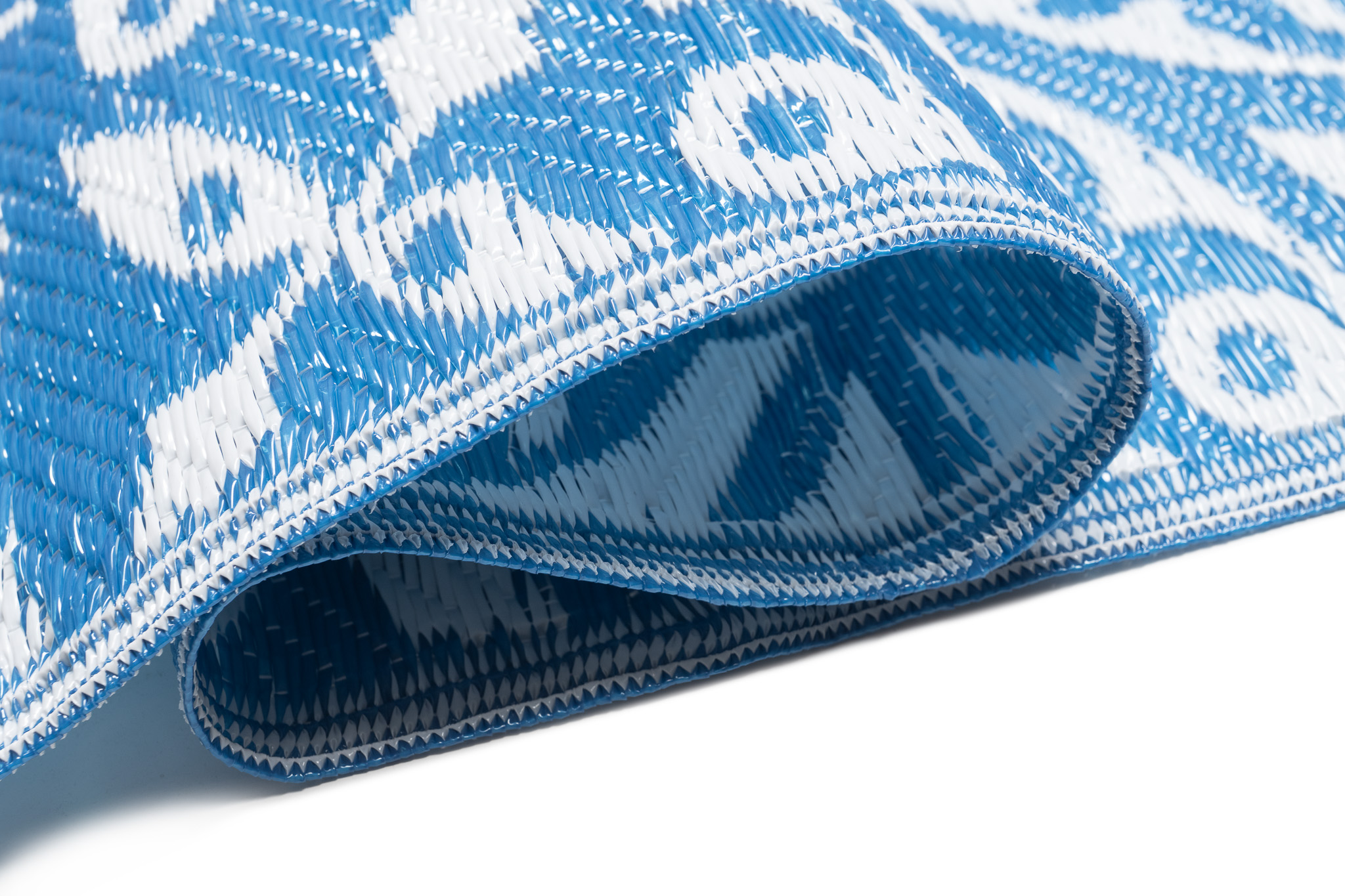 Alfombra Ibiza Plástico Reversible Impermeable Azul Marino Blanco Círculos