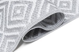Alfombra Ibiza Exterior Reversible Impermeable Gris Blanco Rombos