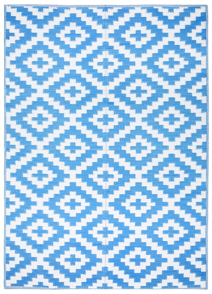Alfombra Ibiza Exterior Reversible Impermeable Azul Marino Blanco