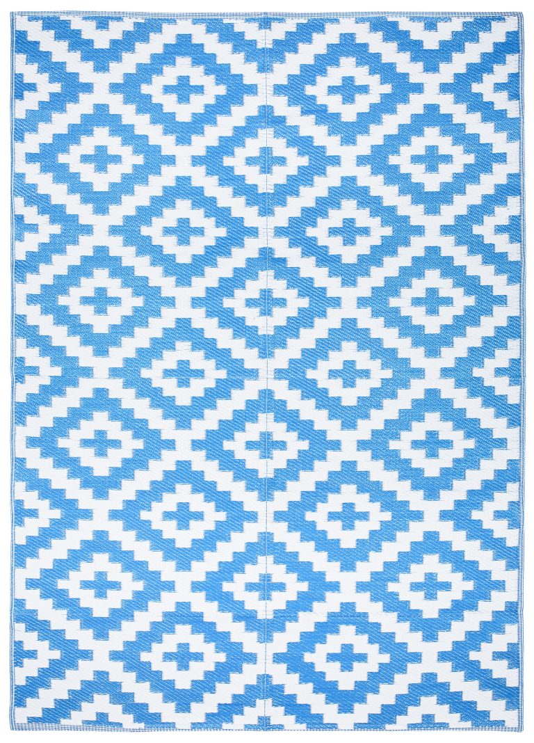 Alfombra Ibiza Exterior Reversible Impermeable Azul Marino Blanco