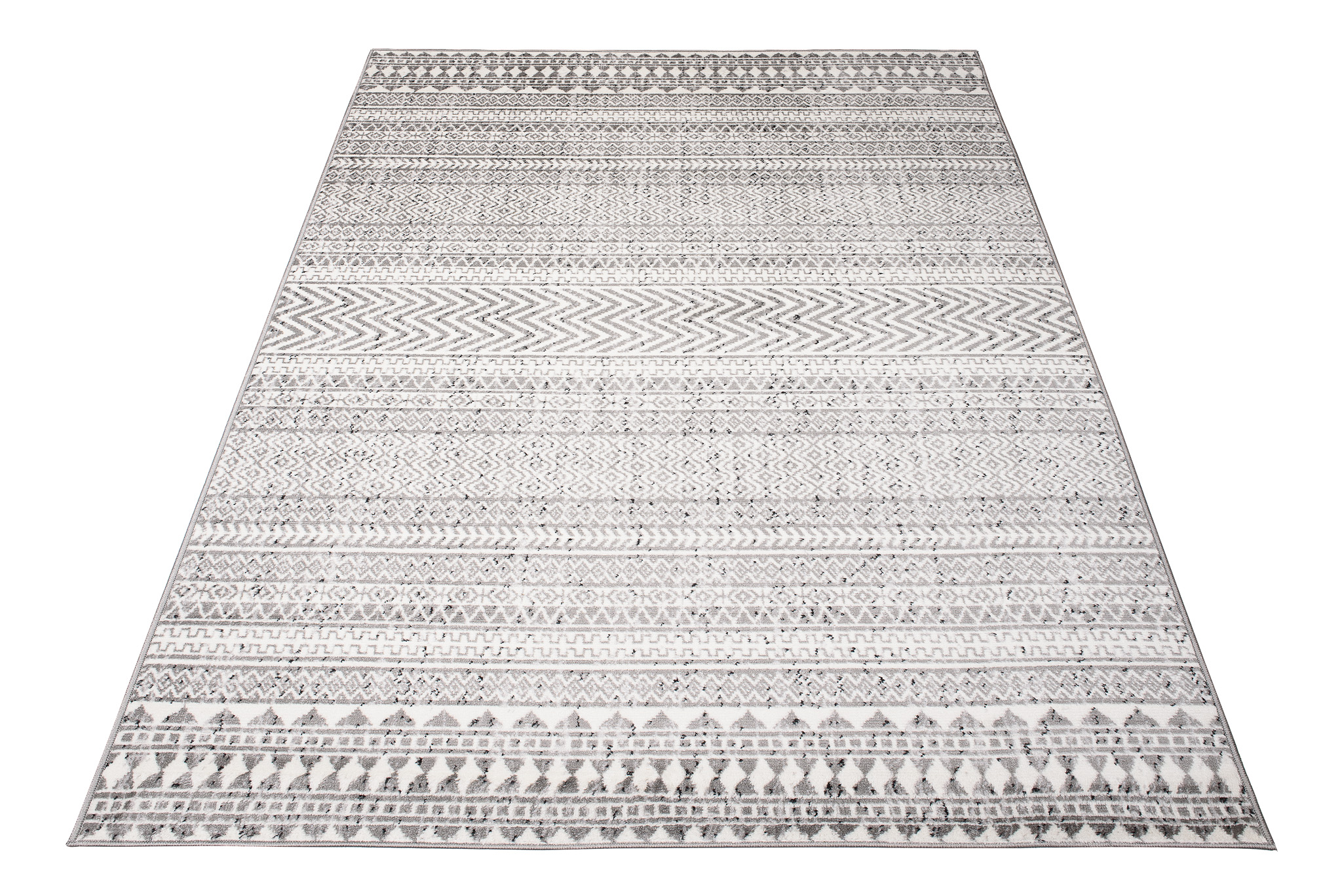 Teppich Juno Kurzflor Ethno Design Grau Creme Schwarz