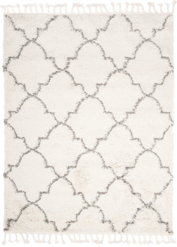 Alfombra Boho con Borlas Crema Trébol Marroquí