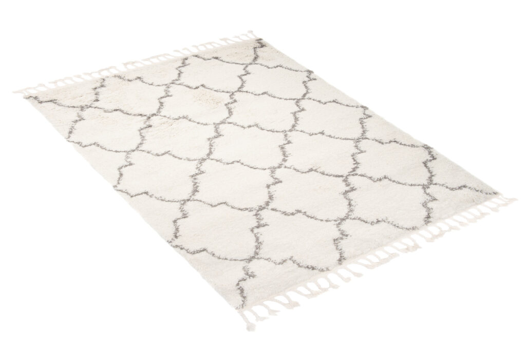 Alfombra Boho con Borlas Crema Trébol Marroquí