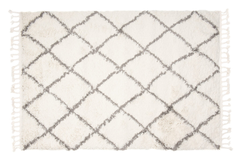 Alfombra Boho con Borlas Crema Rombos Shaggy