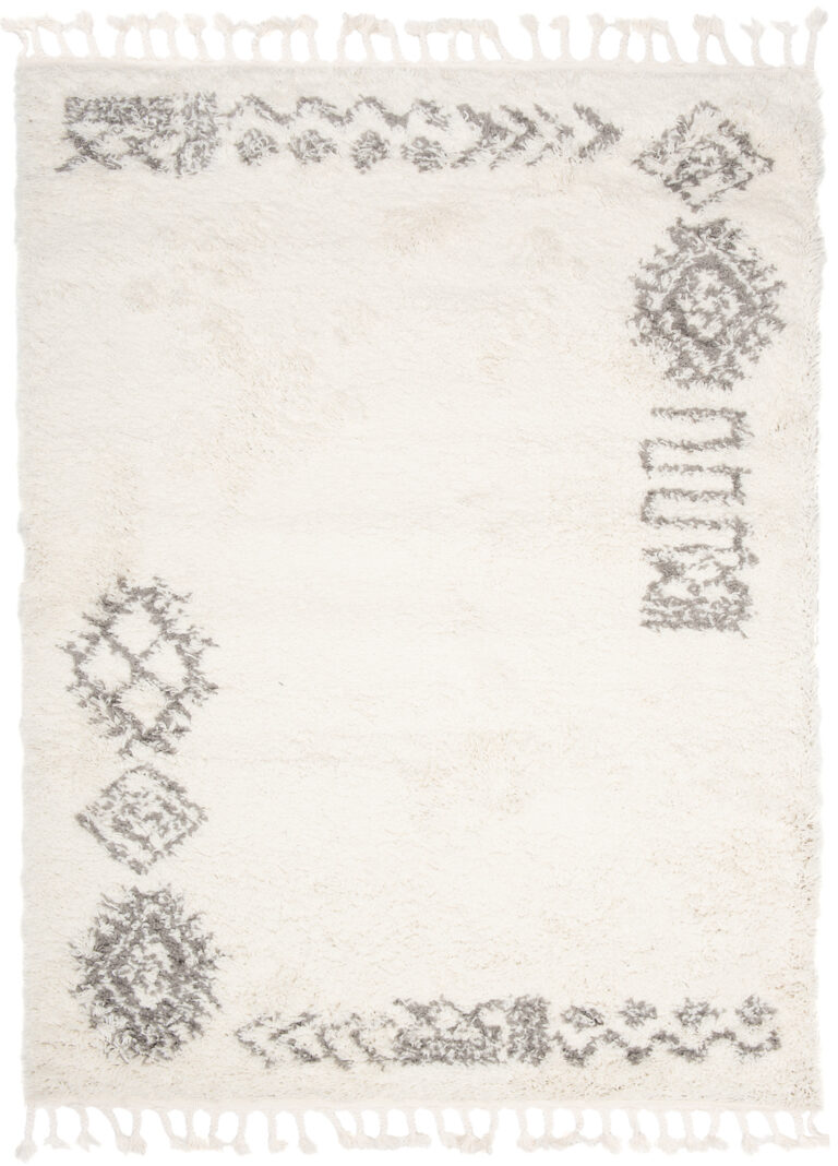 Alfombra Boho con Borlas Crema Étnico Shaggy