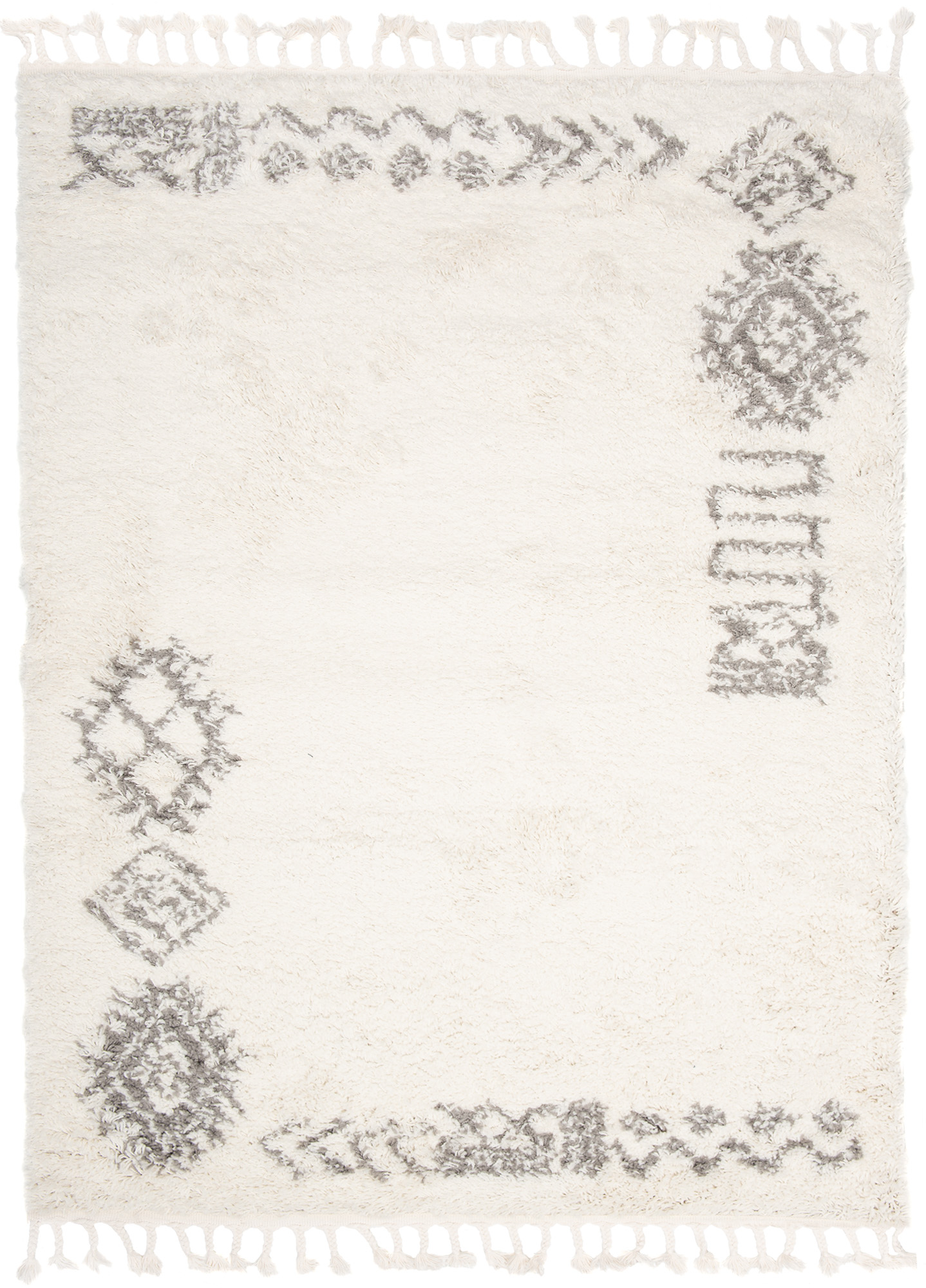 Alfombra Boho con Borlas Crema Étnico Shaggy