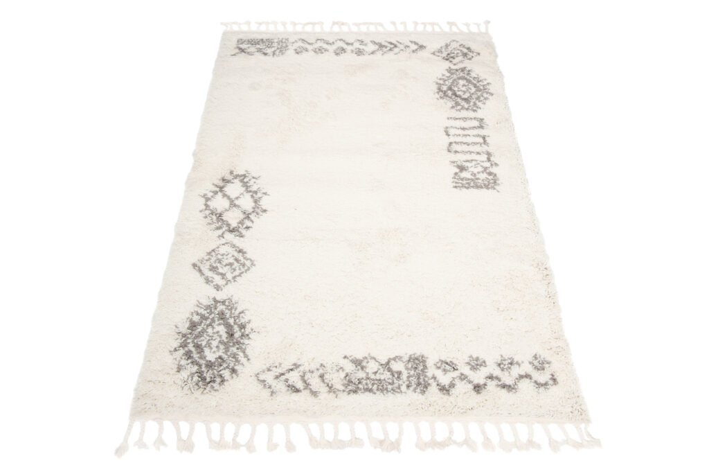 Alfombra Boho con Borlas Crema Étnico Shaggy