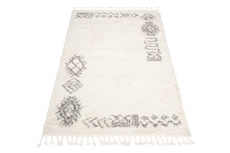 Alfombra Boho con Borlas Crema Étnico Shaggy