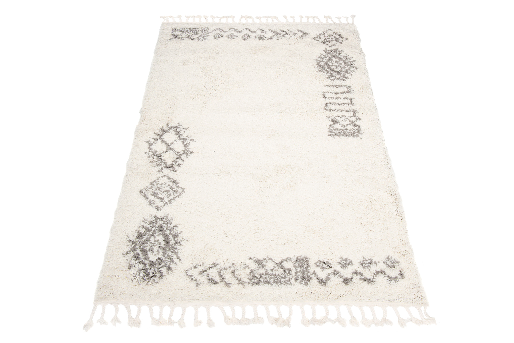 Alfombra Boho con Borlas Crema Étnico Shaggy