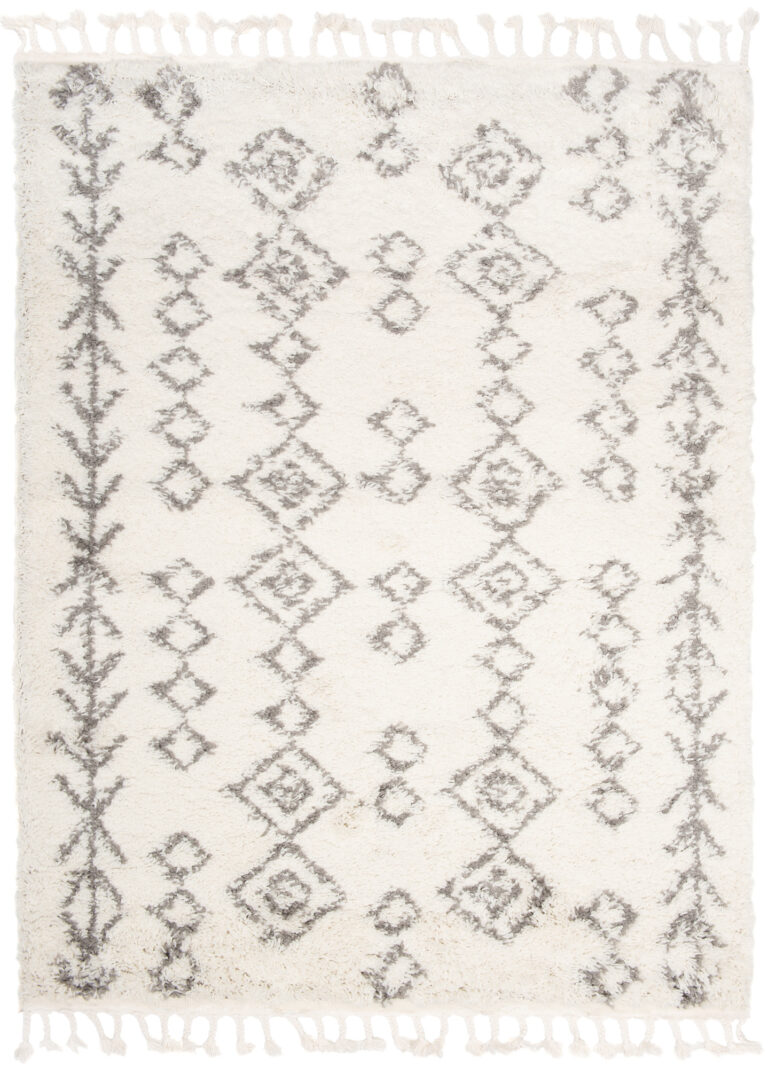 Alfombra Boho con Borlas Crema Geométrico Shaggy