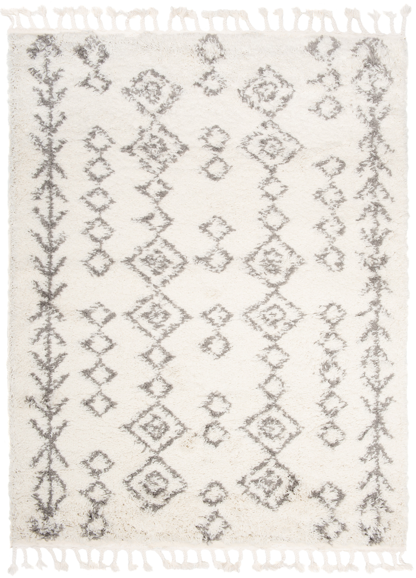 Alfombra Boho con Borlas Crema Geométrico Shaggy