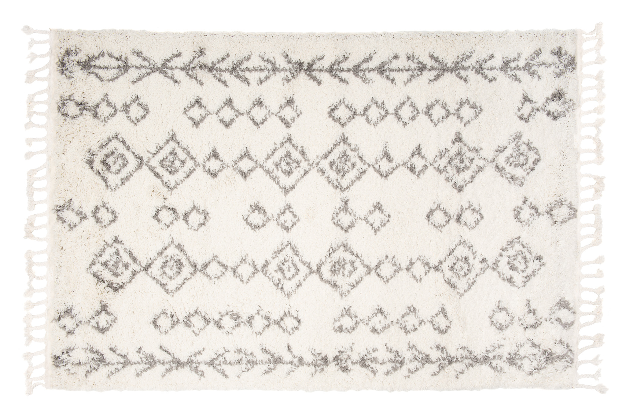 Alfombra Boho con Borlas Crema Geométrico Shaggy