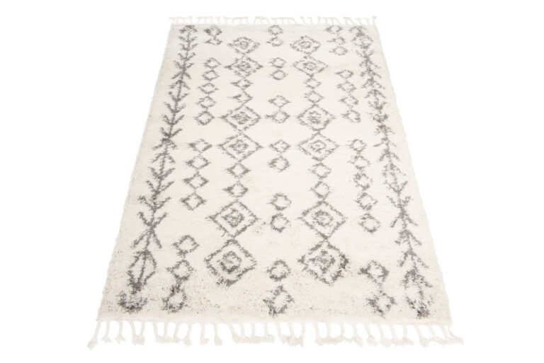 Alfombra Boho con Borlas Crema Geométrico Shaggy