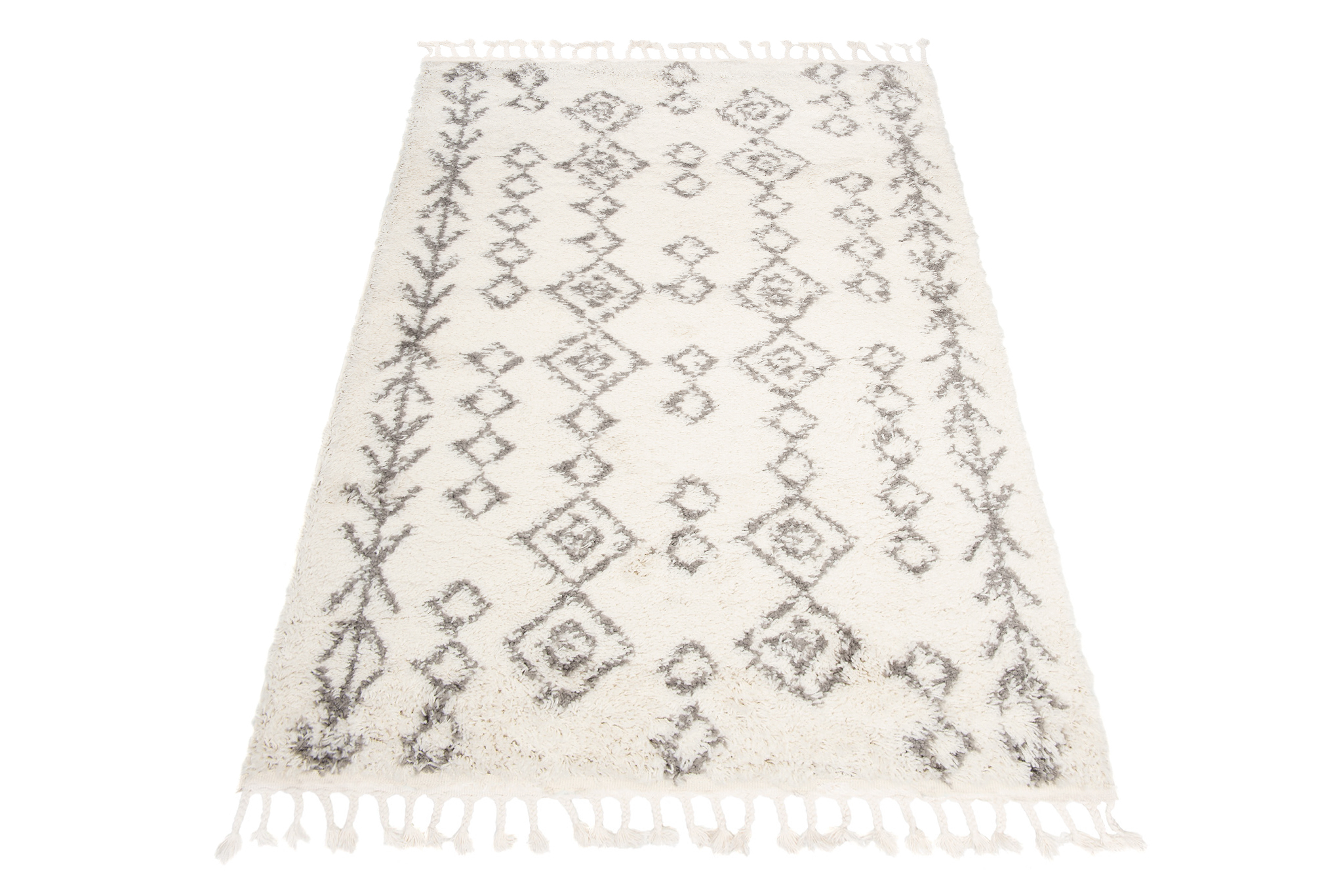 Alfombra Boho con Borlas Crema Geométrico Shaggy