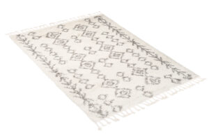 Alfombra Boho con Borlas Crema Geométrico Shaggy