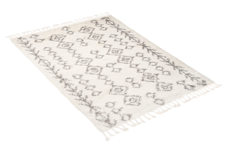 Alfombra Boho con Borlas Crema Geométrico Shaggy