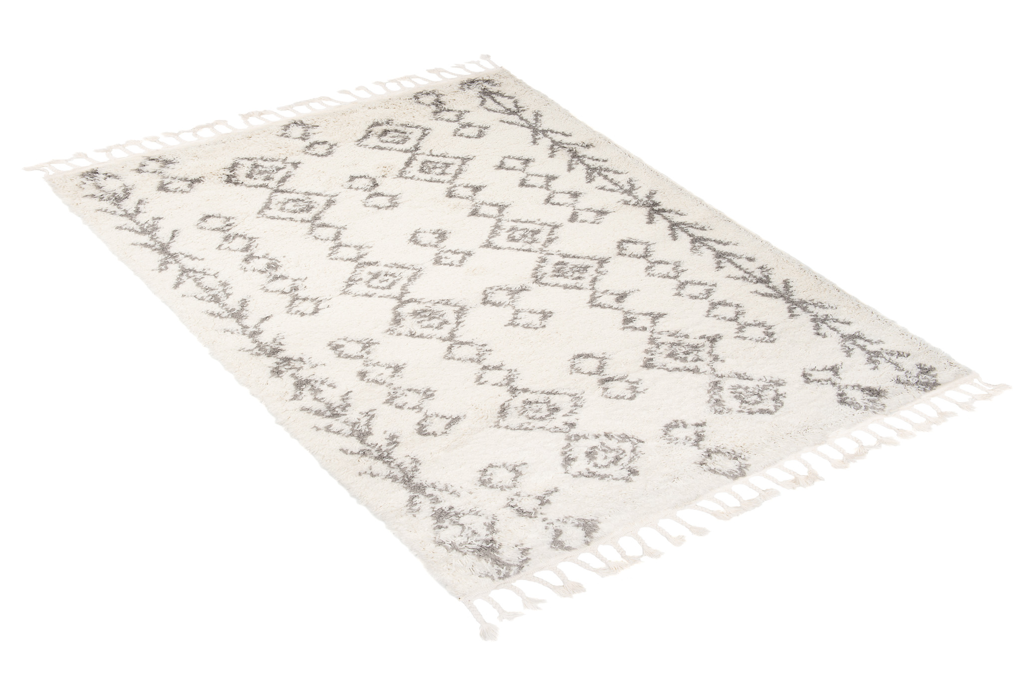 Alfombra Boho con Borlas Crema Geométrico Shaggy