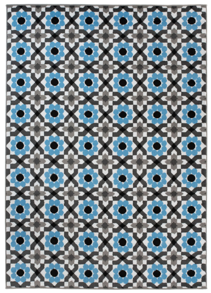 Alfombra Maya Gris Azul Floral Mosaico