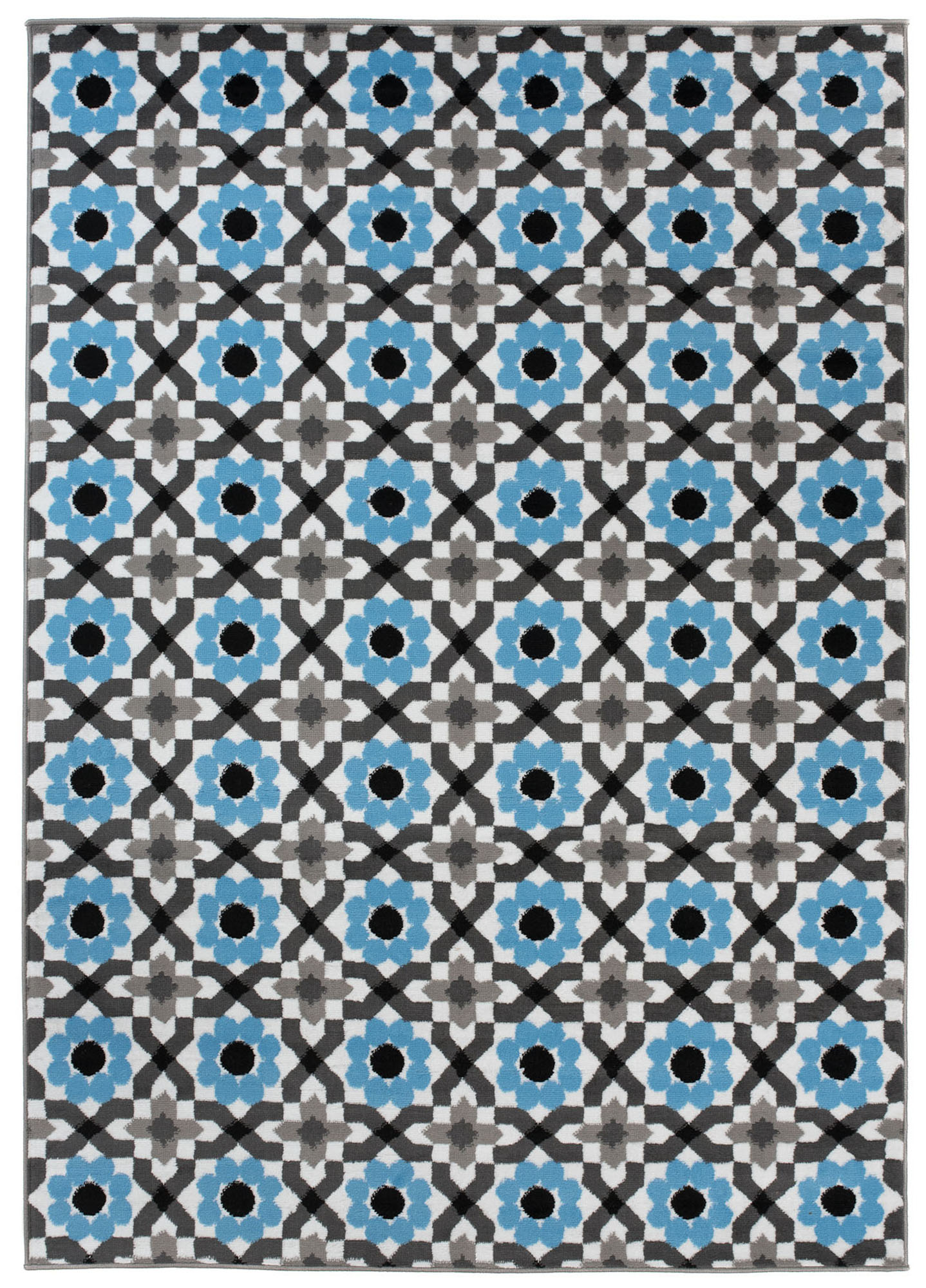 Alfombra Maya Gris Azul Floral Mosaico